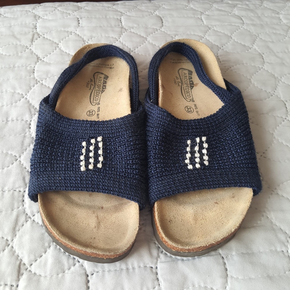 Arcopedico Knit Arenal Sandal Navy Blue Stretch Fabric Nylon Slingback US3 EUR33